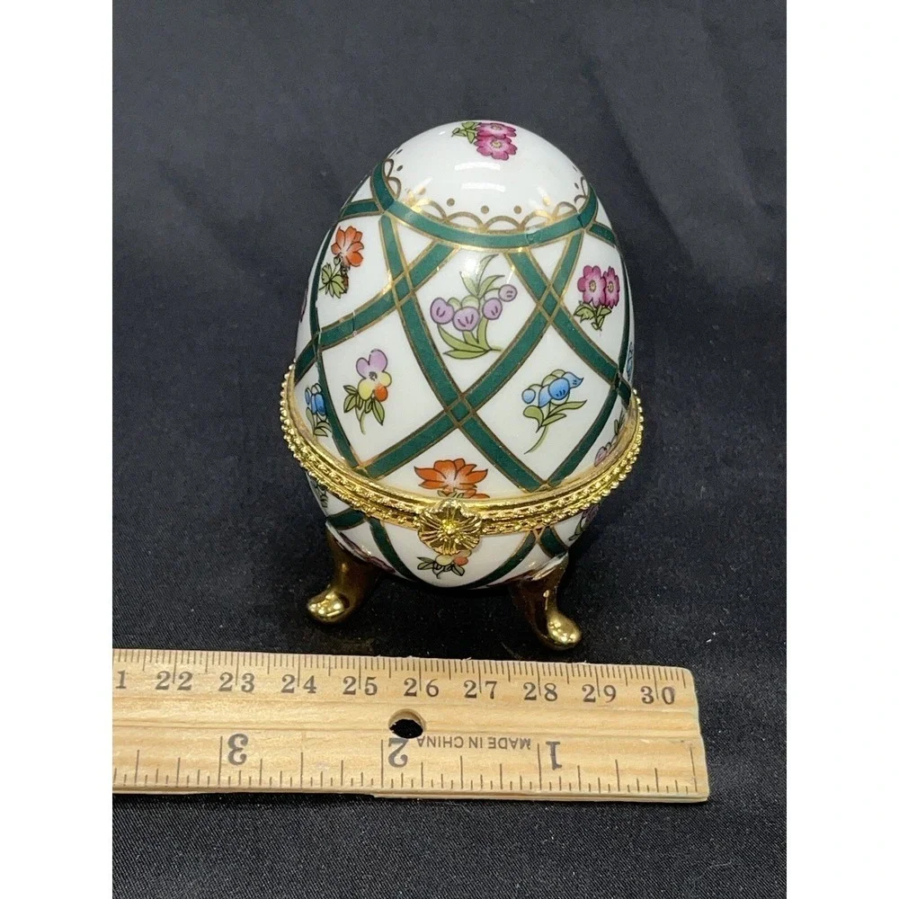 Decorative Floral Painted 3 footed Easter Egg Trinket Box 4